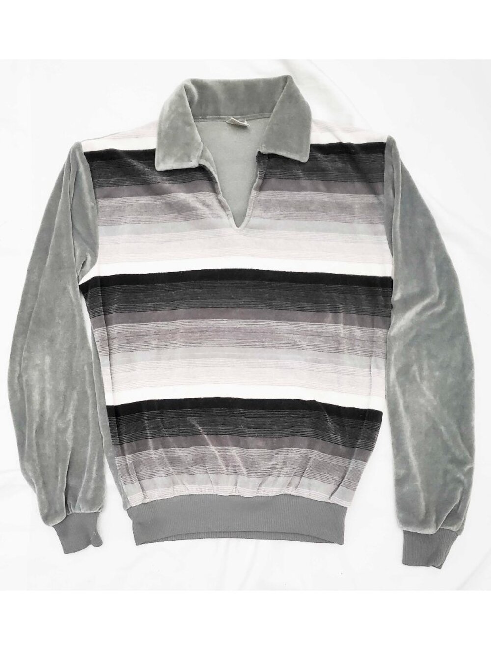 70s National Shirt Coast to Coast Men's Gray Striped Velour Pullover Top Sweater